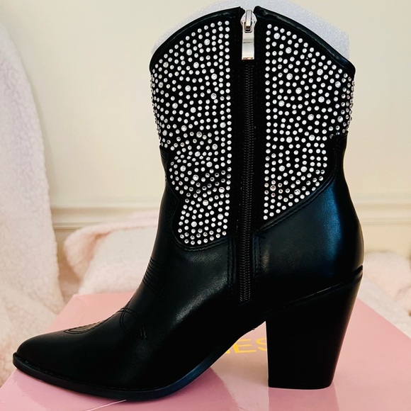 NIB Dolls Kill Cowgirl Ways Western Boot Cassidy Denim Boot in Black w/ Crystals - Picture 5 of 16